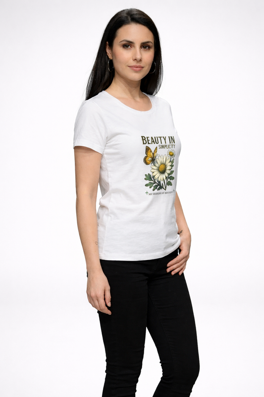 Beauty In Simplicity Women’s Graphic T-Shirt | Floral Inspirational Quote Tee | Aesthetic Casual Wear