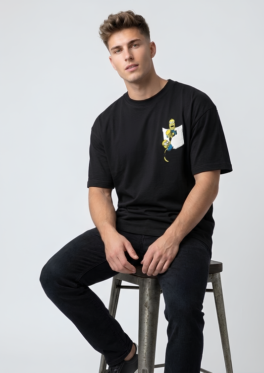Cute Cartoon Pocket Graphic T-Shirt for Men & Women | Fun Character Printed Tee | Trendy Casual Wear